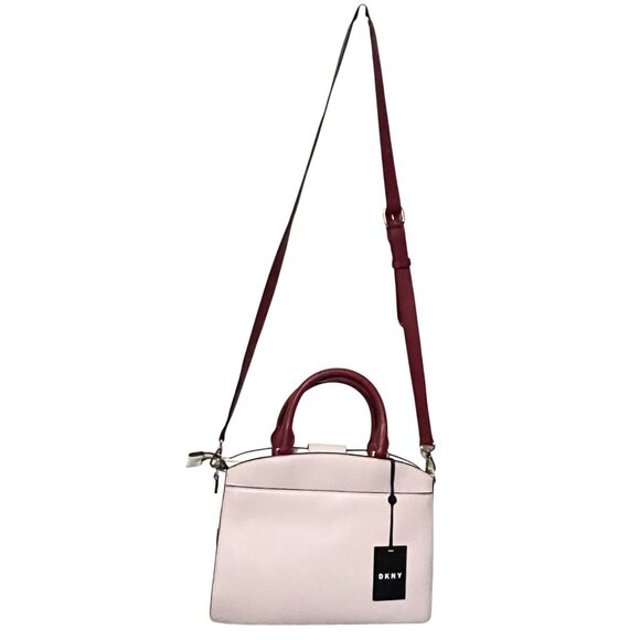 DKNY CLARA LEATHER SATCHEL CROSSBODY BAG RED PINK GOLD TONE COLORBLOCK NWT - Picture 5 of 13